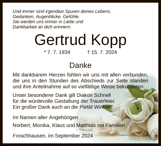 Traueranzeige von Gertrud Kopp von OF
