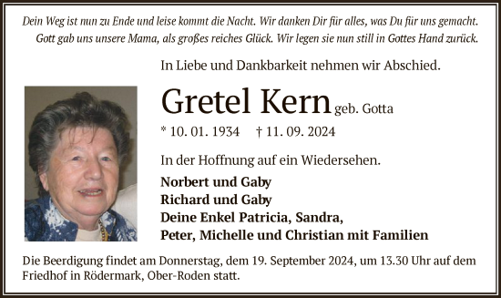 Traueranzeige von Gretel Kern von OF
