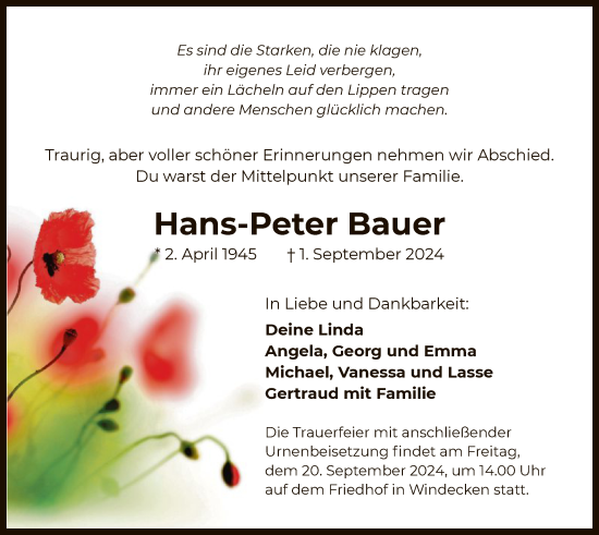 Traueranzeige von Hans-Peter Bauer von OF