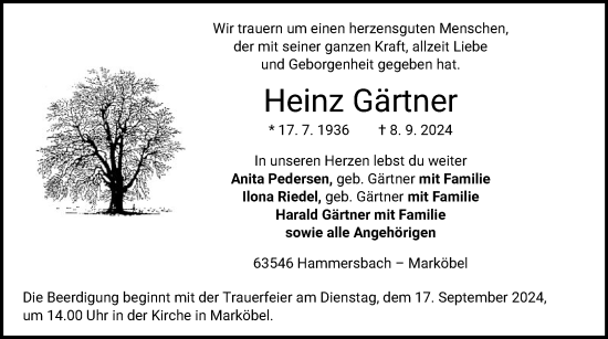 Traueranzeige von Heinz Gärtner von OF