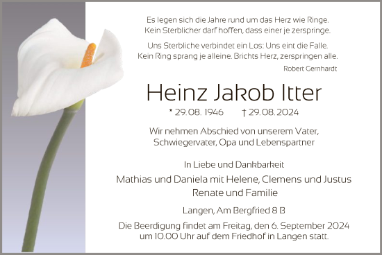 Traueranzeige von Heinz Jakob Itter von OF