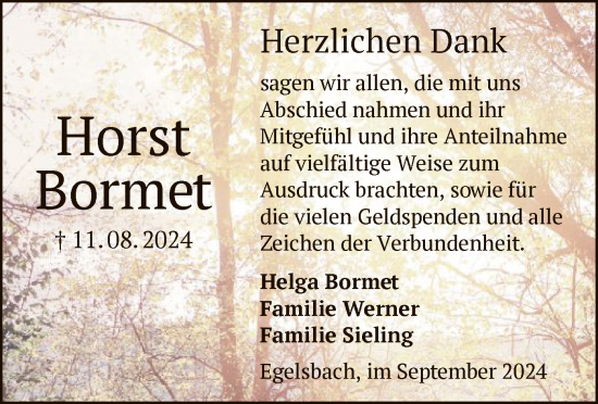 Traueranzeige von Horst Bormet von OF