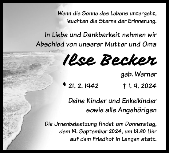 Traueranzeige von Ilse Becker von OF