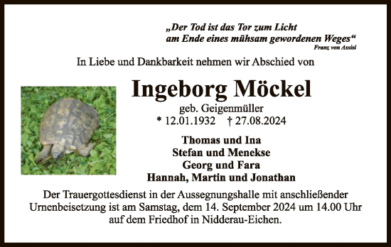 Traueranzeige von Ingeborg Möckel von OF