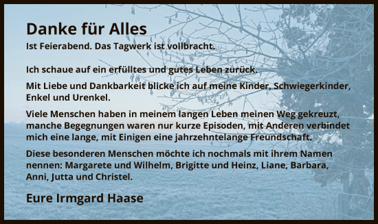 Traueranzeige von Irmgard Haase von OF