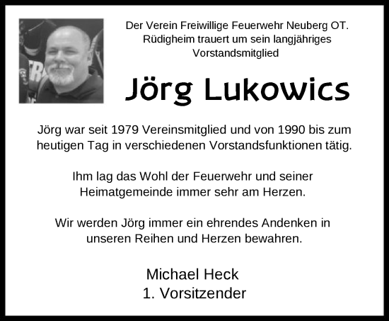 Traueranzeige von Jörg Lukowics von OF