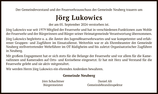 Traueranzeige von Jörg Lukowics von OF