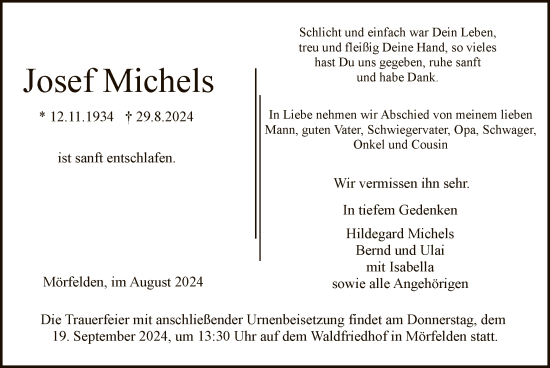 Traueranzeige von Josef Michels von OF
