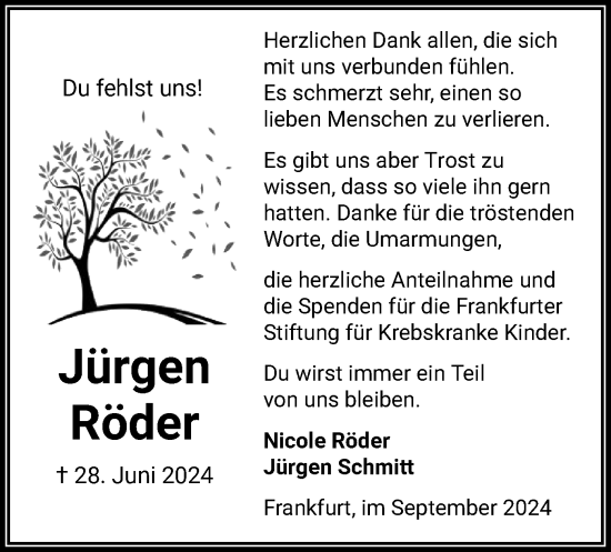 Traueranzeige von Jürgen Röder von OF
