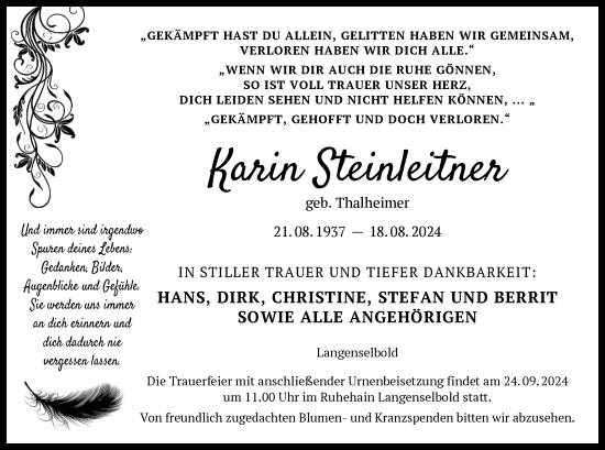 Traueranzeige von Karin Steinleitner von OF
