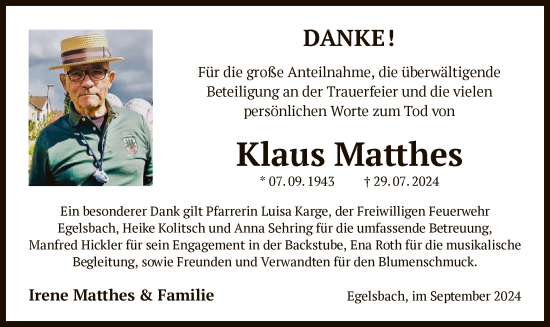 Traueranzeige von Klaus Matthes von OF