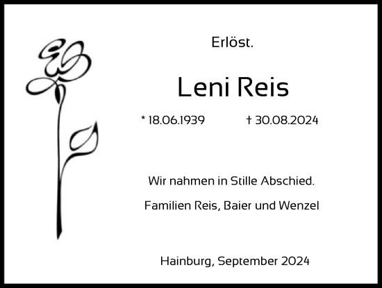 Traueranzeige von Leni Reis von OF