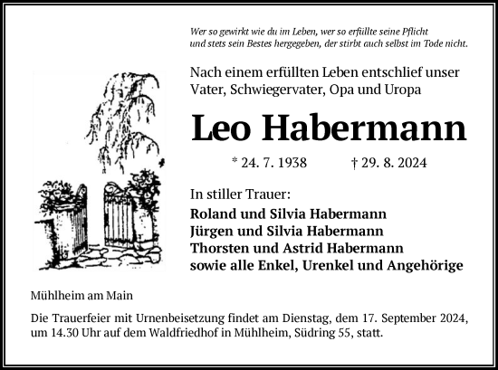 Traueranzeige von Leo Habermann von OF