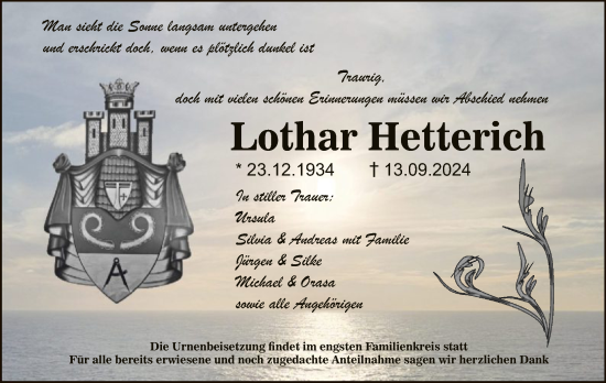 Traueranzeige von Lothar Hetterich von OF