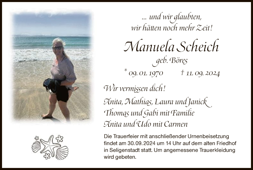  Traueranzeige für Manuela Scheich vom 21.09.2024 aus OF