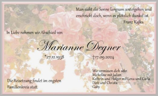 Traueranzeige von Marianne Degner von OF
