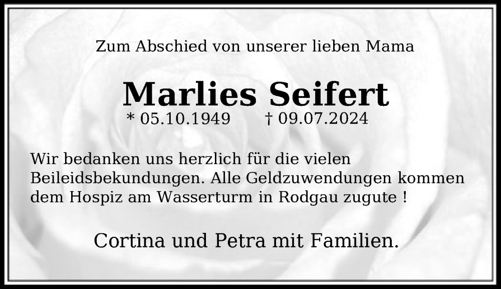  Traueranzeige für Marlies Seifert vom 07.09.2024 aus OF