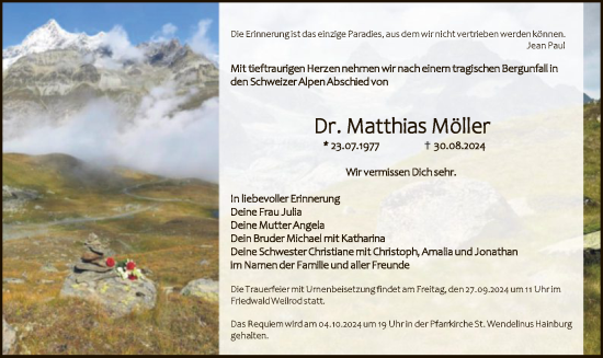 Traueranzeige von Matthias Möller von OF