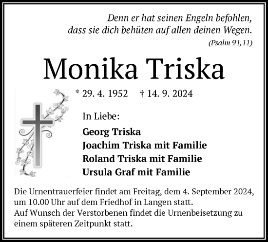 Traueranzeige von Monika Triska von OF