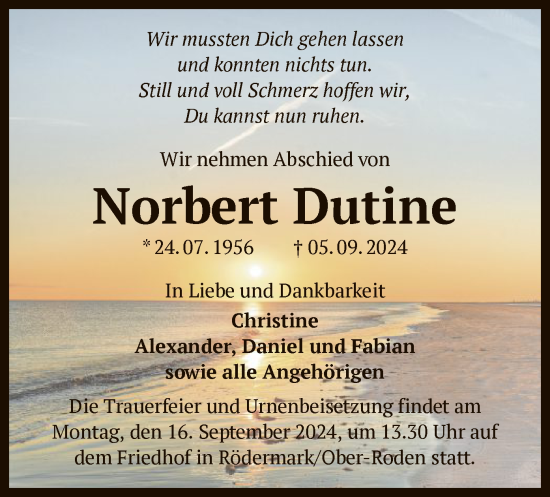 Traueranzeige von Norbert Dutine von OF
