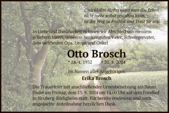 Traueranzeige von Otto Brosch von OF