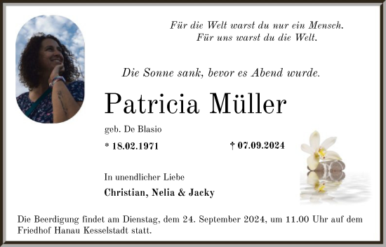 Traueranzeige von Patricia Müller von OF