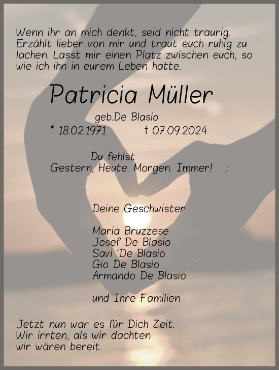 Traueranzeige von Patricia Müller von OF