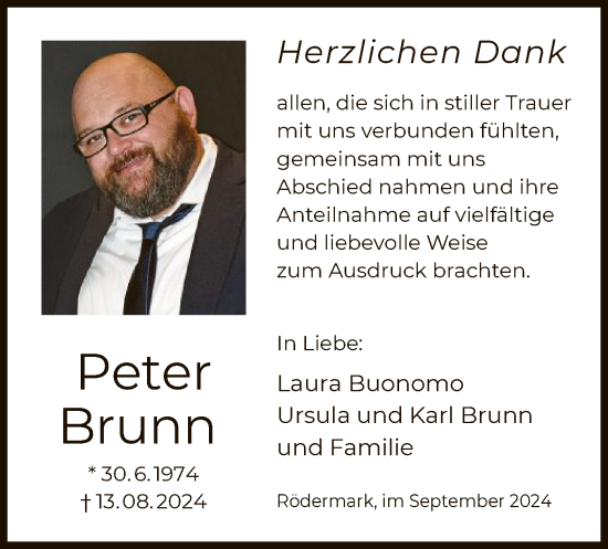 Traueranzeige von Peter Brunn von OF