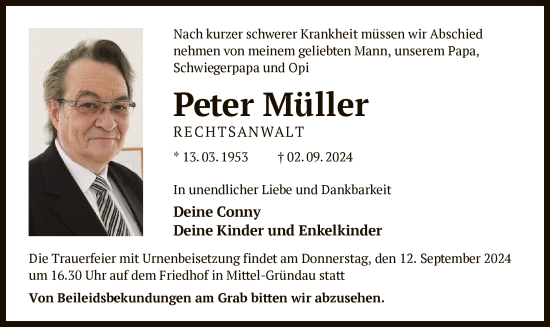 Traueranzeige von Peter Müller von OF