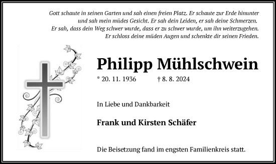 Traueranzeige von Philipp Mühlschwein von OF
