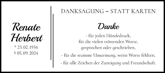 Traueranzeige von Renate Herbert von OF