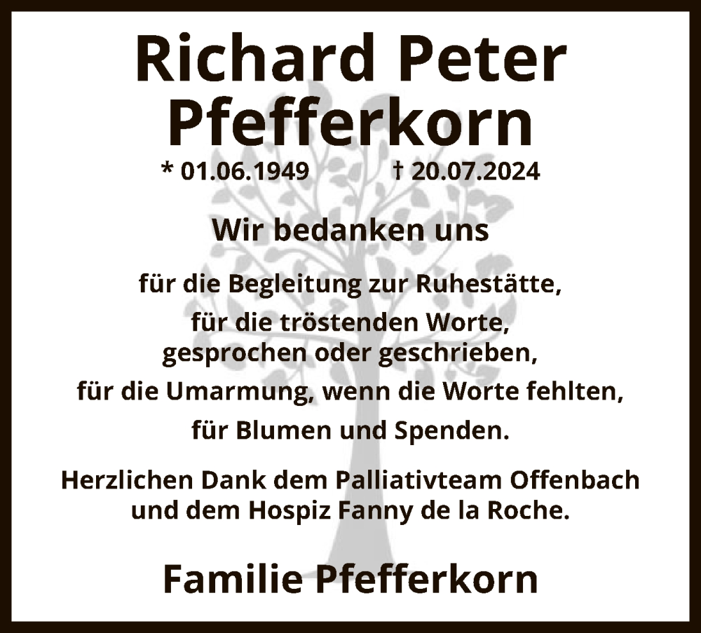  Traueranzeige für Richard Peter Pfefferkorn vom 07.09.2024 aus OF