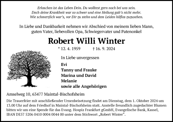 Traueranzeige von Robert Willi Winter von OF