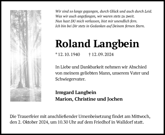 Traueranzeige von Roland Langbein von OF