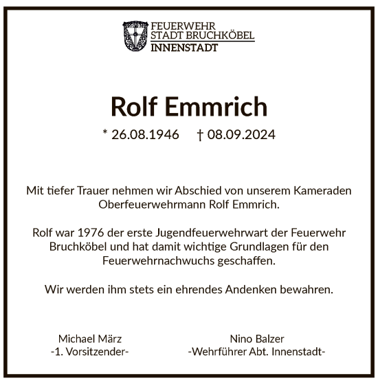 Traueranzeige von Rolf Emmrich von OF