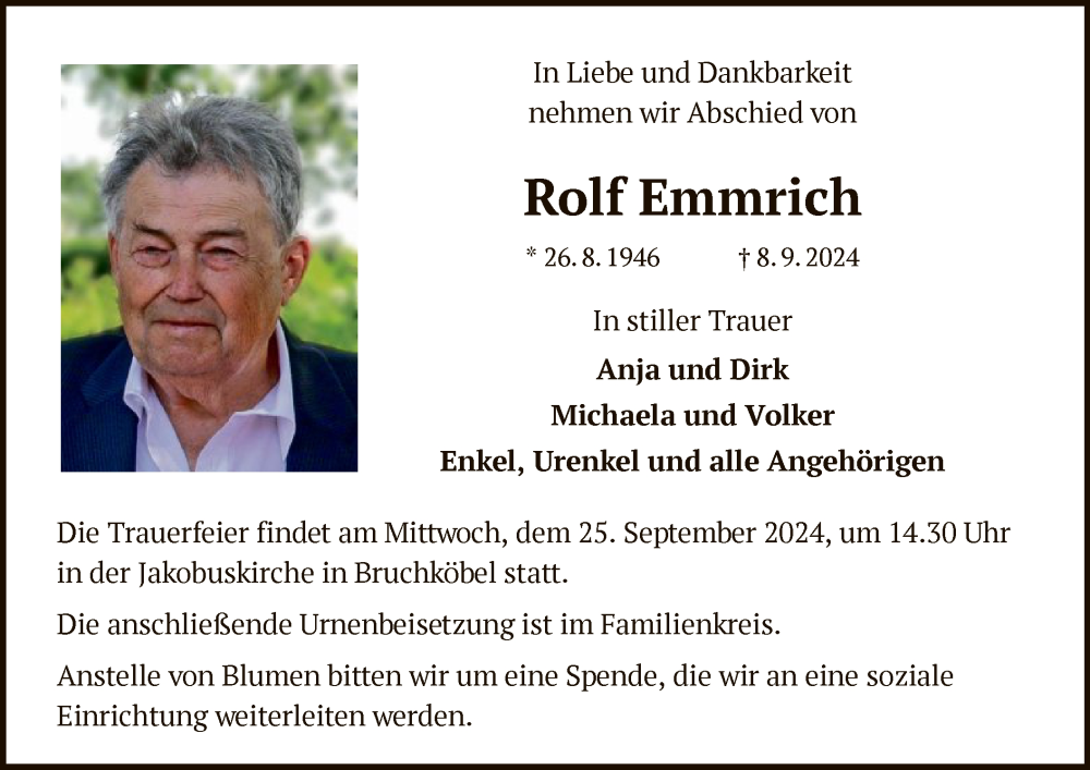  Traueranzeige für Rolf Emmrich vom 21.09.2024 aus OF