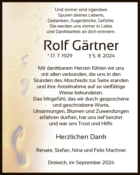 Traueranzeige von Rolf Gärtner von OF