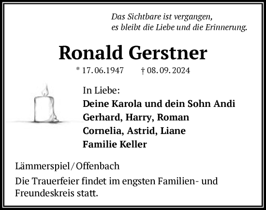 Traueranzeige von Ronald Gerstner von OF