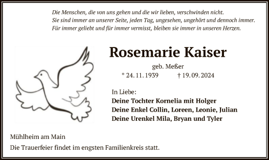 Traueranzeige von Rosemarie Kaiser von OF