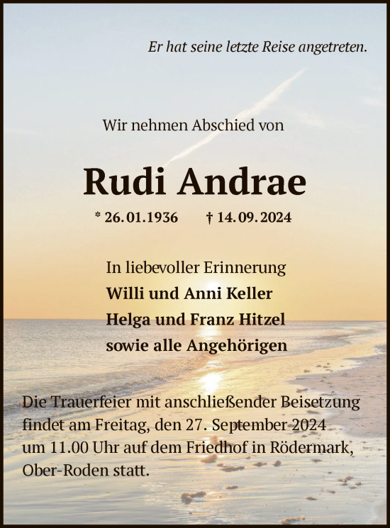 Traueranzeige von Rudi Andrae von OF