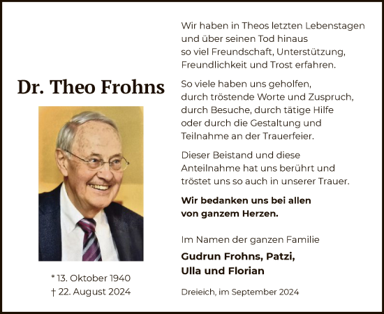 Traueranzeige von Theo Frohns von OF