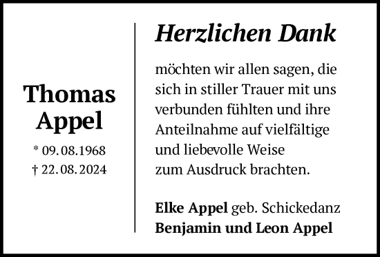 Traueranzeige von Thomas Appel von OF