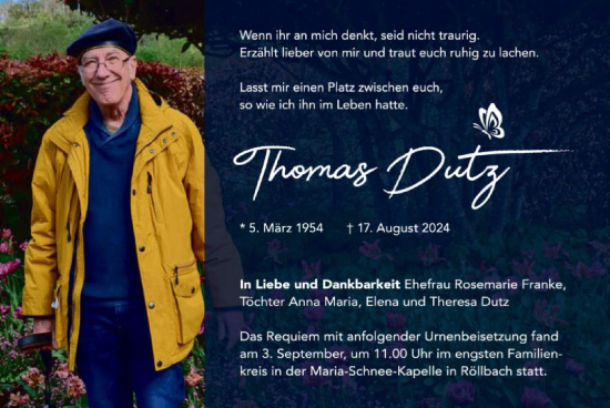 Traueranzeige von Thomas Dutz von OF