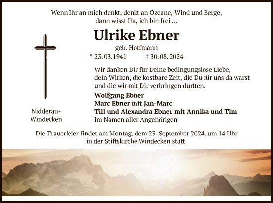 Traueranzeige von Ulrike Ebner von OF