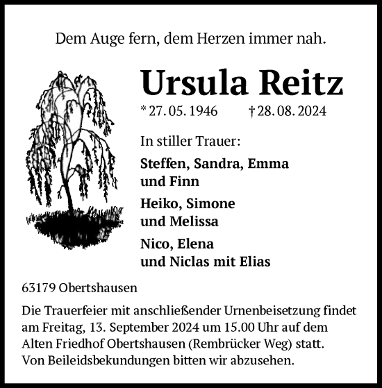 Traueranzeige von Ursula Reitz von OF