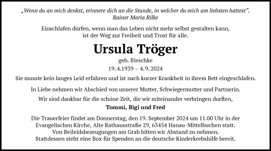Traueranzeige von Ursula Tröger von OF