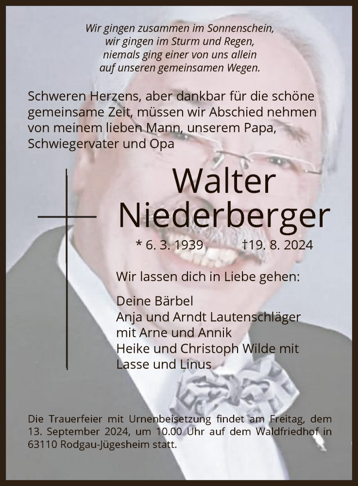  Traueranzeige für Walter Niederberger vom 07.09.2024 aus OF