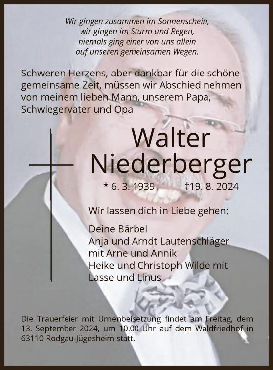Traueranzeige von Walter Niederberger von OF