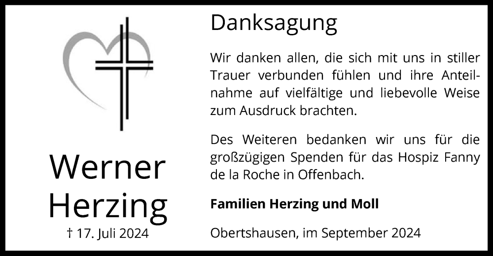  Traueranzeige für Werner Herzing vom 07.09.2024 aus OF