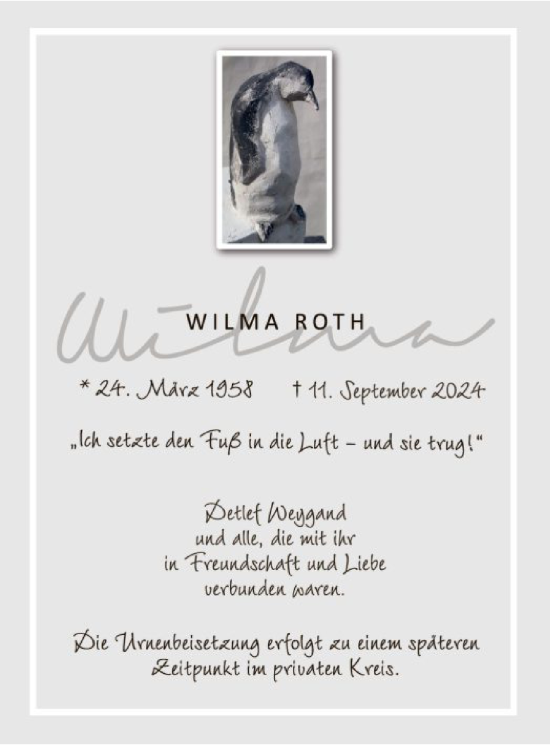 Traueranzeige von Wilma Roth von OF